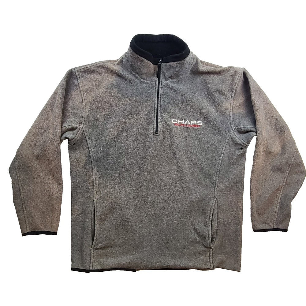 Vintage 90s Chaps Ralph Lauren Men’s L Gray 1/4 Zip Fleece Pullover Jacket